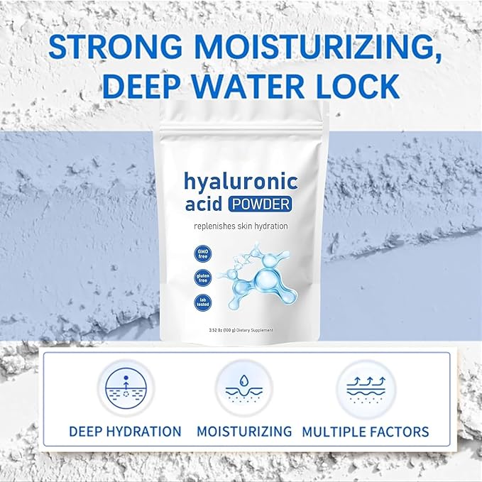 Hyaluronic Acid Powder for Skin Care - Low Molecular Weight, Cosmetic Grade, Water-Soluble Moisturizing Ingredient for DIY Facial Serum & Skincare