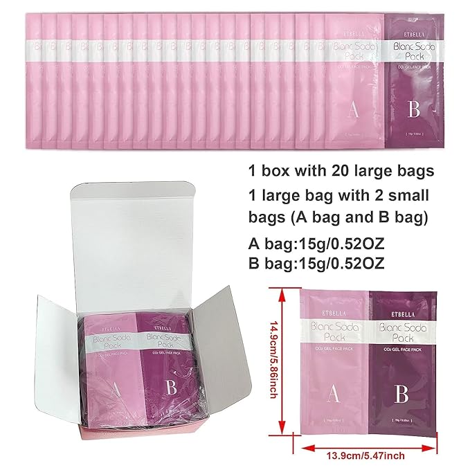 Elitzia CO2 Carboxy Gel Mask Spa Face Masks Skin Facial Care Moisturizing Brighten Natural Beauty 1 box 20 bags ET1719 (Pink)