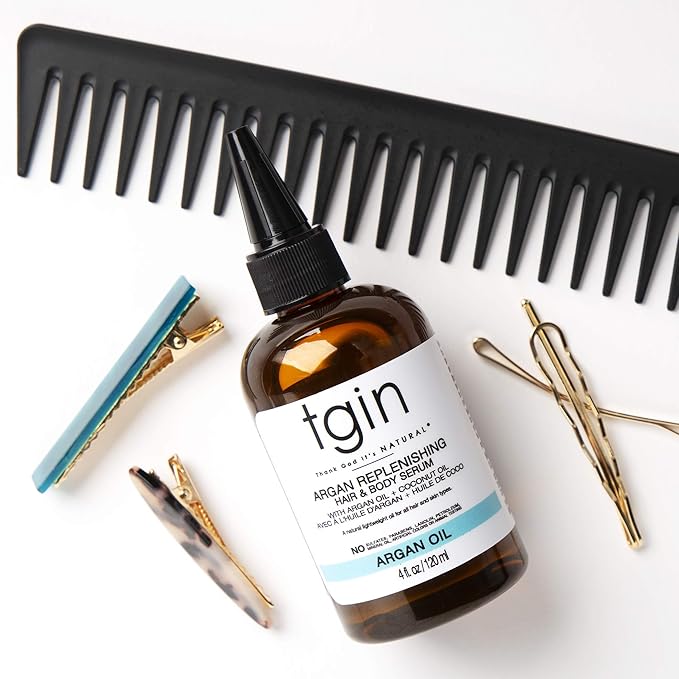 tgin Argan Replenishing Hair Serum - 4 Oz, Dry Hair, Moisturizing, Breakage Control, Paraben Free, Coconut Scent, Serum for Natural or Chemically Treated Hair, Hot Oil Treatment, Hair Styling Agent