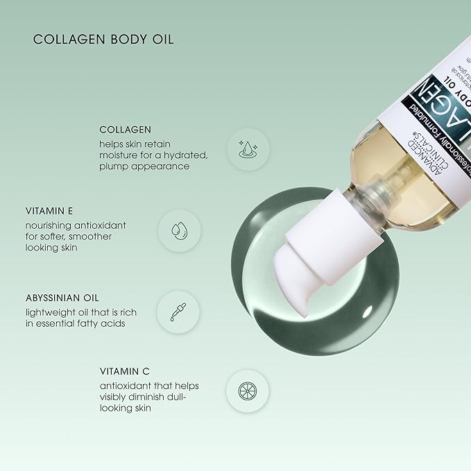 Advanced Clinicals Firming Collagen Body Oil Skin Care Moisturizer | Massage Body Oil | Tighten, Firm, & Hydrate Collagen Oil For Scars, Wrinkles, Crepey Skin, & Stretch Marks, 2-Pack