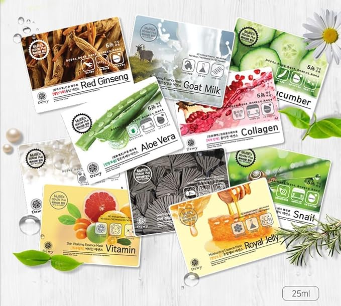 TNB Dewy Korean Essence Face Mask, Moisturizing Mask Sheet Pack, Korean Skin Care For All Skin Types (Pearl)