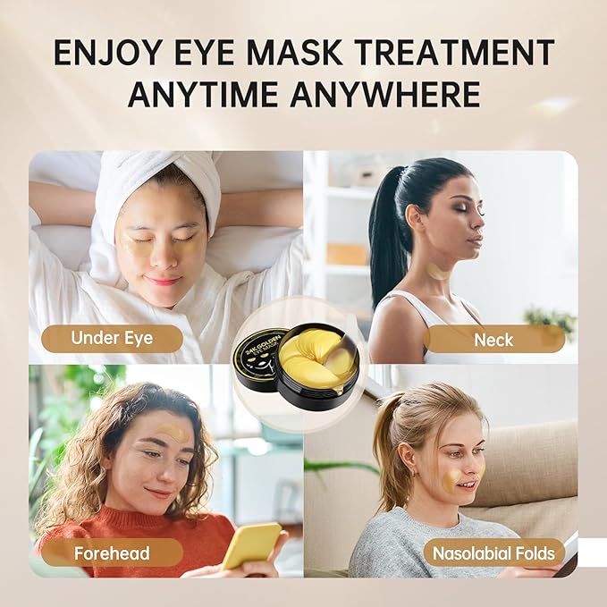 PITHER Under Eye Patches for Dark Circles, Eye Masks for Puffy Eyes Wrinkles Under Eye Bags Firmness 30 Pairs Skin Treatment Pads with Hyaluronic Acid and Collagen Women Men (Gold)