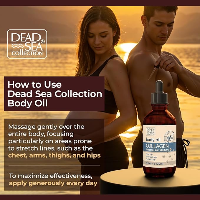 Dead Sea Collection Belly Oil for Pregnant Women - Moisturizing Body Oil with Collagen & Vitamin E - Strengthens Skin and Enhances Elasticity - Pack of 2 (4 Fl. Oz Each)