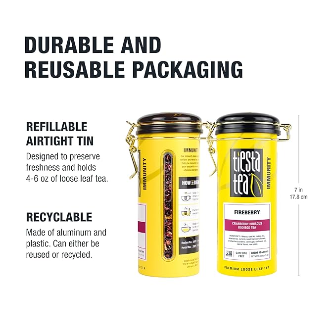 Tiesta Tea - Fireberry | Loose Leaf | Cranberry Hibiscus Rooibos Tea | Premium Non-Caffeinated Rooibos Blend | Make Hot or Iced | Brews Up to 250 Cups | 16oz Bulk Pouch & 5oz Refillable Tin Combo