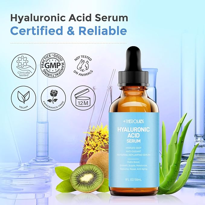Hyaluronic Acid Serum for Face Anti Aging, Fine Lines, Dark Spots, & Dry Skin - Hydrating Facial Serum - Best Face Serum for Moisturizing and Wrinkle Reducing, 1 fl oz
