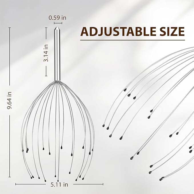 Head Massager 20 Fingers Scalp Massager Head Scratcher, Back Massage Back Scratcher, Stocking Stuffers for Scalp and Body Massage (Silvery)