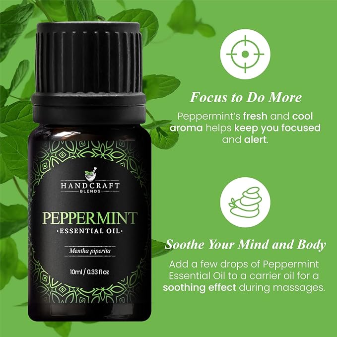 Handcraft Blends Peppermint Essential Oil - 0.33 Fl Oz - 100% Pure and Natural - Premium Grade Essential Oil for Diffuser and Aromatherapy