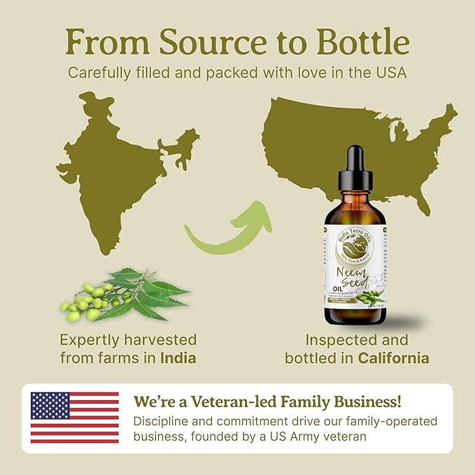 Bella Terra Oils - Organic Neem Seed Oil 4oz - Immerse in the Benefits of Organic Neem, Enriched with Amino Acids & Omega-6, Nourishing Skin Treat