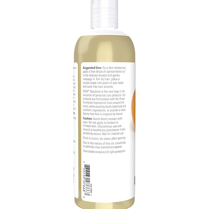 NOW Foods Solutions, Apricot Kernel Oil, Hair Moisturizer, Rejuvenating Skin Oil, Softens Fine Lines, 16-Ounce