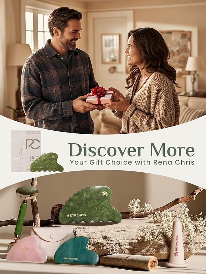 Rena Chris Body Gua Sha Tools, Natural Xiuyan Jade GuaSha Tool, Manual Massage Sticks for Jawline Sculpting and Puffiness Reducing, Whole Body Skin Care Massager (Green)