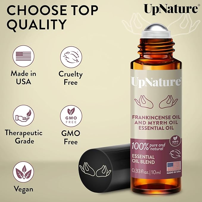 UpNature Frankincense Oil and Myrrh Essential Oil Roll On - 100% Natural Aromatherapy Blend Roller for Skin