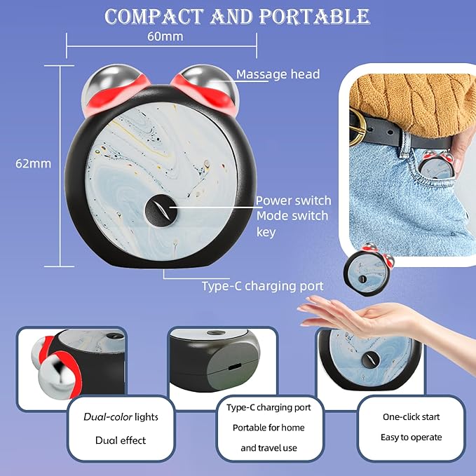 Blue Light Microcurrent Facial Device Two-Tone Light Enhances Ability to Lift Face and Tighten Skin Massager for Face Skin Tightening Facial Wrinkle Equipment USB- Black