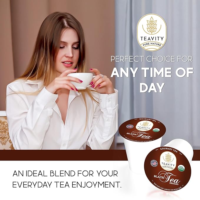 Organic Black Tea Pods for Keurig - Naturally Caffeinated Unsweetened Black Tea Pods by Teavity (36 Tea Pods)