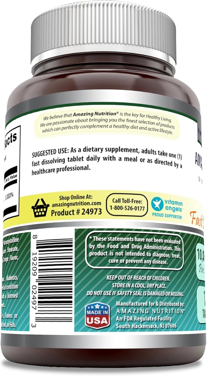 Amazing Formulas Biotin 10,000 mcg | Fast Dissolve Tablets | Non-GMO | Gluten Free Supplement | Made in USA (Citrus | 120 Count)