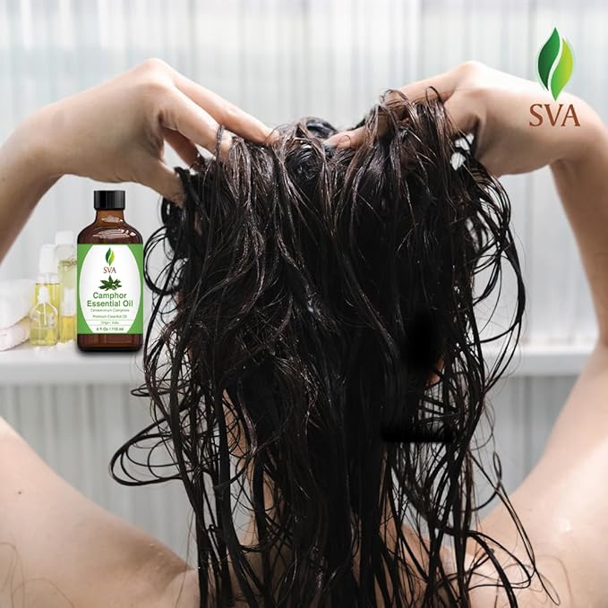 SVA Camphor Essential Oil – 4 Fl Oz – 100% Natural Camphor Oil - for Diffuser, Hair Care, Face, Skin Care, Aromatherapy, Scalp and Body Massage, Soap and Candle Making – with Dropper
