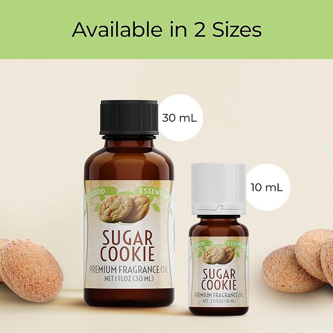 Good Essential Professional Sugar Cookie Fragrance Oil 10ml for Halloween, Diffuser, Candles, Soaps, Lotions, Perfume 0.33 fl oz - Scent for Soaps - Sugar Cookie Aromatherapy Oil