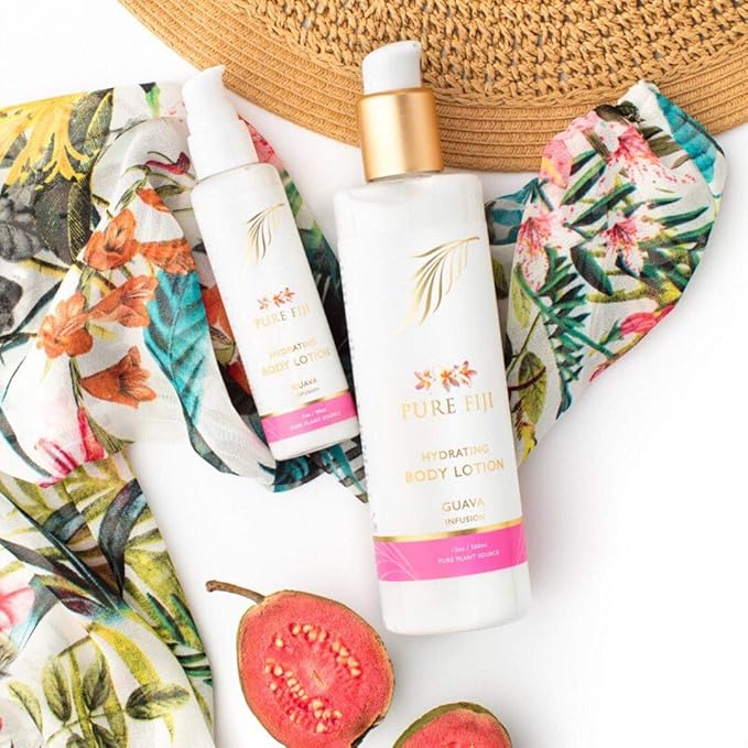 PURE FIJI Body Lotion Hydrating - Moisturizing Lotion for Dry Skin with Coconut Milk and Vitamin E, Organic Body Lotion For Women and Men, Guava Scent, 3 oz