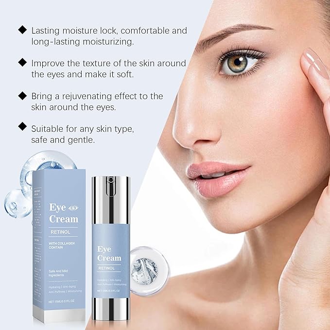 Retinol Under Eye Cream, Anti-aging Eye Cream for Eye Bags, Retinol Eye Cream for Dark Circles, Puffiness and Wrinkles, Suitable for all skin types (0.51 Fl Oz)