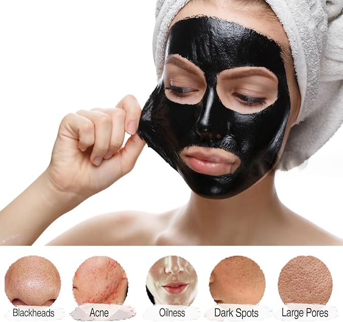 Blackhead Remover Mask, Activated Charcoal Peel Off Face Mask, Deep Cleansing Mask for Face Nose, Black Head Purifying Mask with Pimple Extractor and Brush, 120g / 4.23Fl Oz