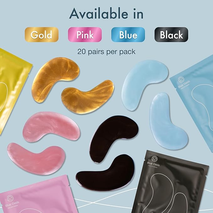 Blue Oasis Under Eye Patches for Puffy Eyes and Dark Circles - 20 Pairs Brightening Black Pearl, Hyaluronic Acid and Collagen Eye Care Gel Pads, Relaxing Self Care and Home Spa Gifts for Women