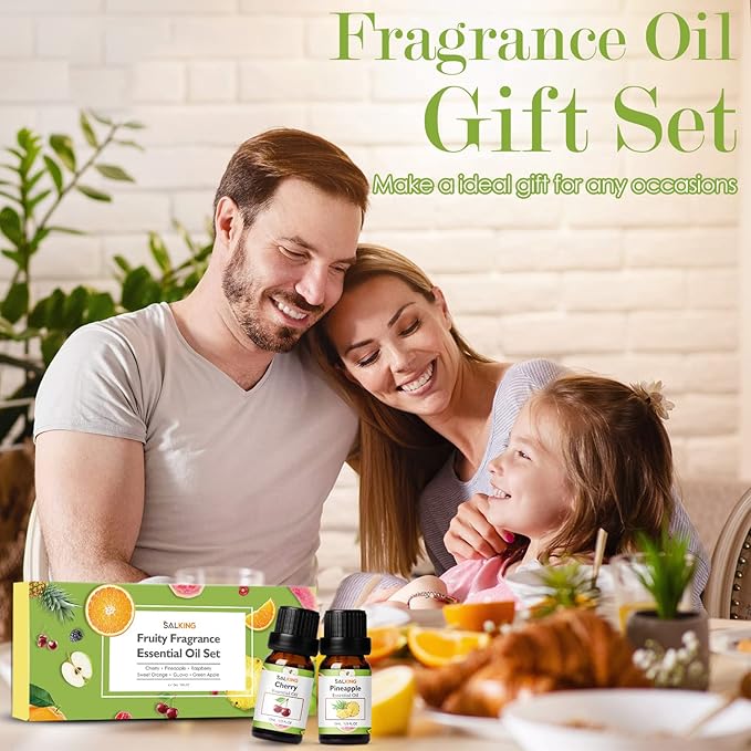 SALKING Fruity Fragrance Essential Oils Set, Essential Oil Gift Set Scented Oils for Diffuser Candle Making - Pineapple,Guava, Raspberry, Green Apple, Orange, Cherry