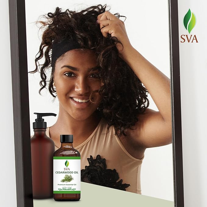 SVA Cedarwood Essential Oil – 4 Fl Oz – 100% Natural Cedar Juniperus Mexicana Oil - for Diffuser, Hair Care, Face, Skin Care, Aromatherapy, Scalp and Body Massage, Soap and Candles – with Dropper