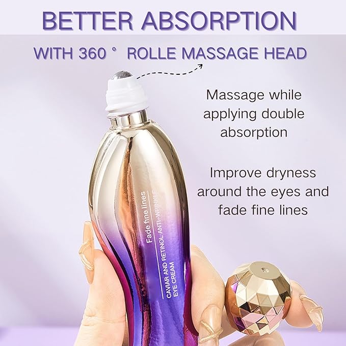 Eye Cream for Dark Circles and Puffiness - Retinol Eye Cream Anti Aging -Ey e Bags Treatment for Women - Caviar Eye Se rum for Wrinkles - Moisturizing under Eye Cream -Ey e Serum with 360°Massage Ball