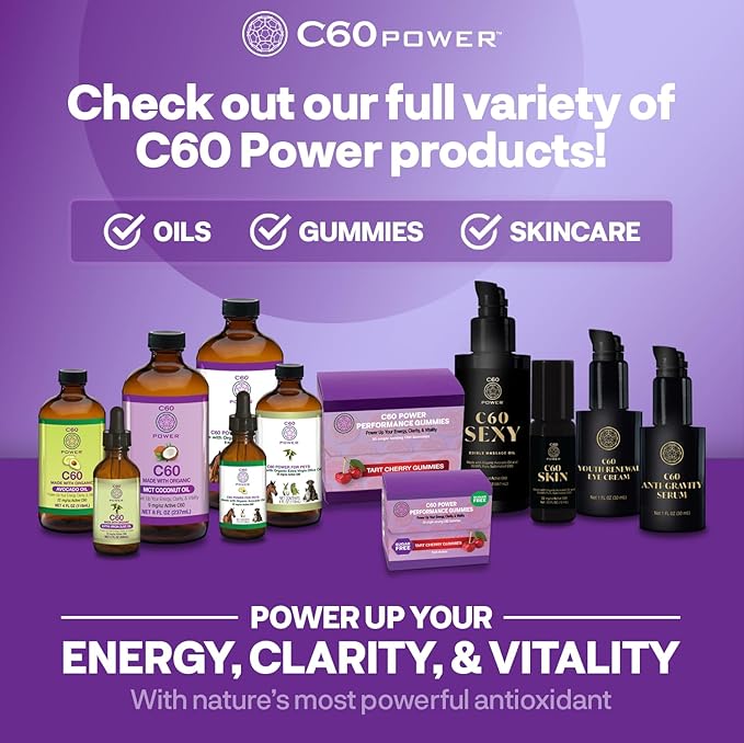 C60 Power Skincare - Age-Defying Antioxidant Protection - Reduce Wrinkles, Heal Skin, Non-Greasy - Face, Body, Bug Bites, Scarring - Organic Avocado Oil, 99.99% Pure (Regular, C60 Eye Cream)