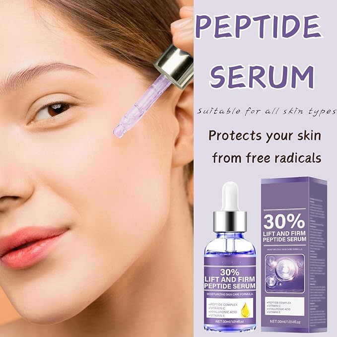Lift and Firm Peptides Serum for Face - Face Serum for Women - Peptide Se rum with Hyaluronic Acid, Vitamin C,E - Hydrating Anti Aging