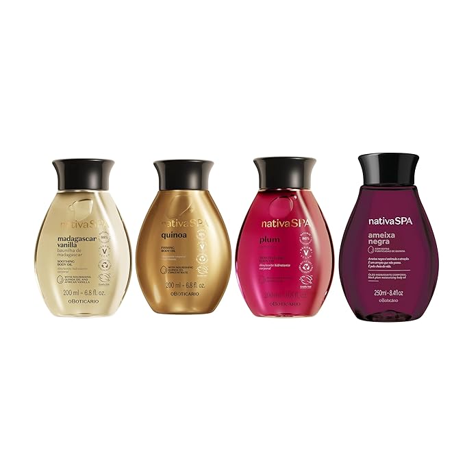 O Boticário Nativa SPA Body Hydrating Oil Bundle: Madagascar Vanilla, Quinoa, PLum & Black Plum Moisturizing Body Oils, 6.8 Ounce (each)