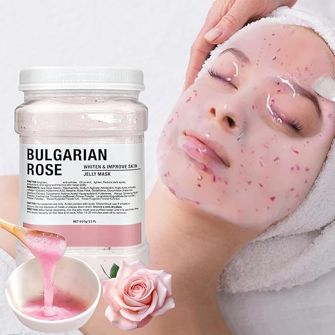Jelly Mask for Facials, Hydrating & Moisturizing Peel-Off Rubber Gel Face Mask Skin Care for Deep Hydration & Glow, 23 Fl Oz Jar Professional Spa Use for All Skin Types with Bulgarian Rose