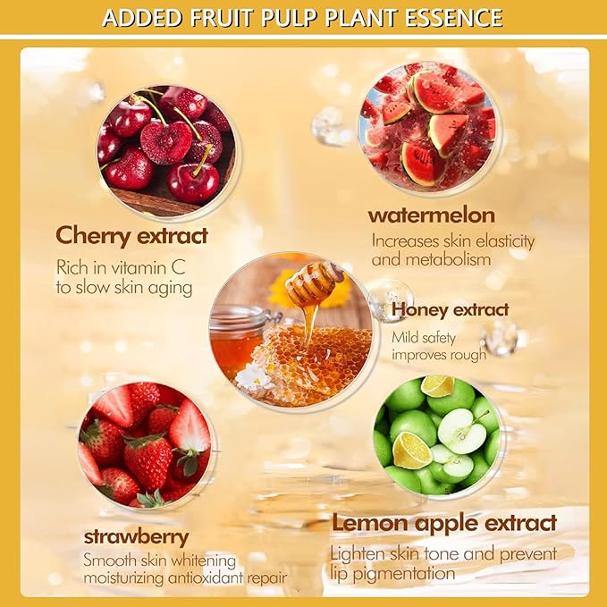 5PCS Bee Lip Balm Honey Pot,Honey&Strawberry&Watermelon&Cherry&Apple Lip Mask Overnight Propolis Moisturizing Lip Balm Hydrating Prevention Dry and Crack Lip Scrubs Exfoliator Lip Wrinkle Care