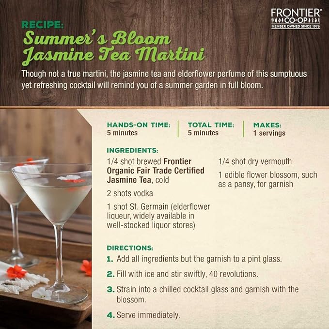 Frontier Co-op Organic Fair Trade Jasmine Green Tea, 1-Pound Bulk, Delicate Loose Leaf Green Tea, Floral, Dry & Medium Bodied