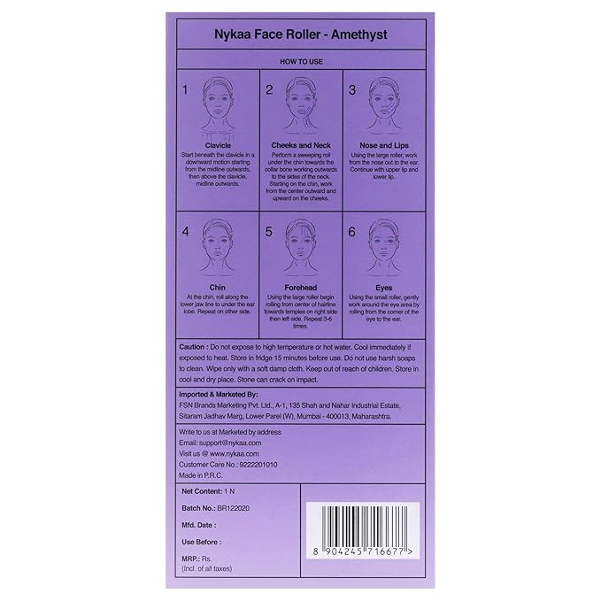 Nykaa Naturals Amethyst Face Roller - Diminishes Fine Lines and Wrinkles - Natural Crystals for Skin Calming - Tones and Sculpts Skin - 1 pc