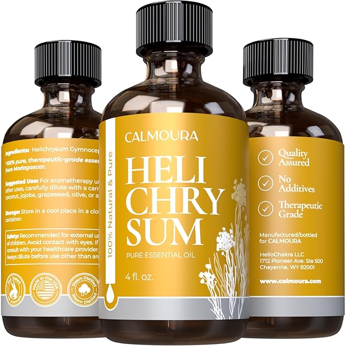 Helichrysum Essential Oil (4 oz | 118 ml) — 100% Natural Non GMO Helichrysum Oil for Skin, Aromatherapy & Better Sleep by Calmoura