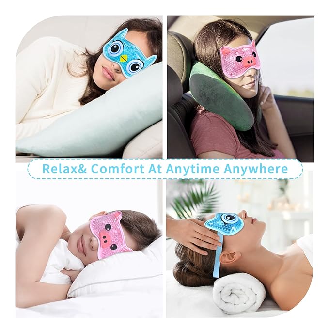 Bundle of CONBELLA Cold Face Eye Masks Ice Face Mask Hot Cold Compress and 2PCS Adorable Cooling Eye Mask Gel Eye Mask