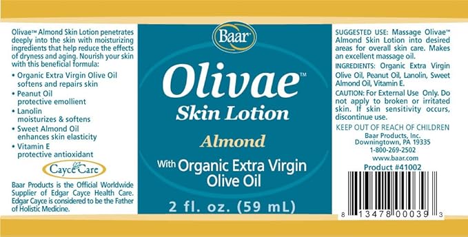 Baar Olivae Skin Lotion, Almond, 2 fluid ounces