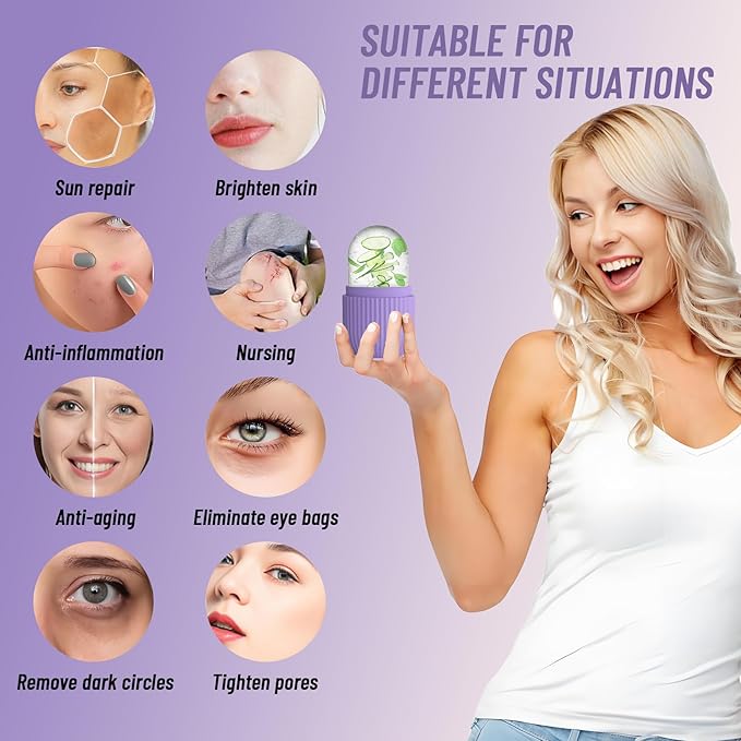 Ice Roller for Face and Eye,Upgraded Ice Face Roller,Facial Beauty Ice Roller Skin Care Tools, Ice Facial Cube, Ice Holder Mold Face Puffiness Relief Massage Skin Care Tools (Purple)