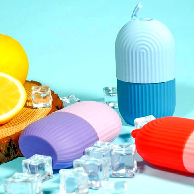 Pack of 3- Ice Roller for Face, Eyes, Body Massage. Natural Cold Therapy to Eliminate Puffiness, Dark Circles, Wrinkle. Promotes Blood Circulation for Glowing, Soft, Tight Skin (Pink, Purple & Blue)