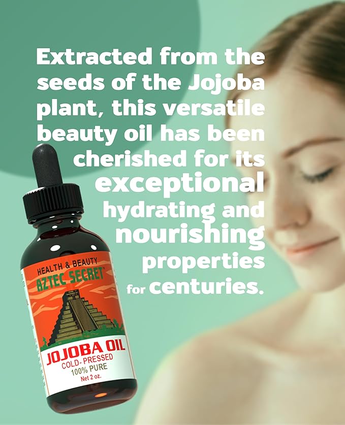 Aztec Secret 100% Pure Jojoba Oil, 2 OZ - Deep Hair & Skin Moisturizer - Cold-Pressed and Unfiltered