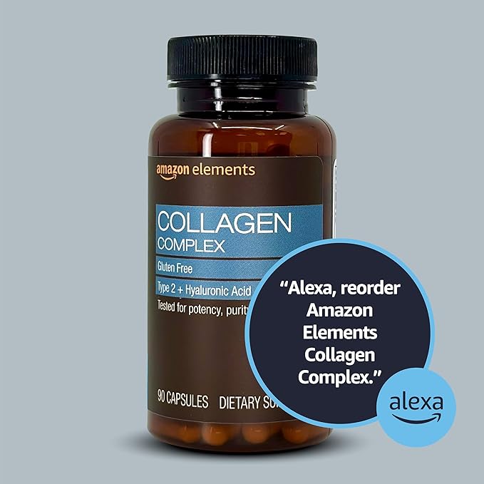 Amazon Elements Collagen Complex with Hyaluronic Acid, 90 Capsules, 3 Month Supply