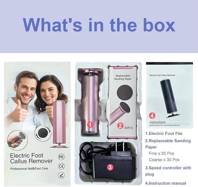 Electric Foot File - High Torque,Callus Remover for Feet,Adjustable Speed Foot File with 60 Pcs Sandpaper Discs,Professional Pedicure Tool for Dead Skin and Calluses (Blue)