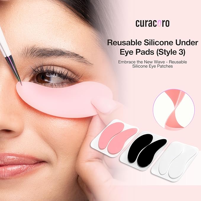 Curacoro Reusable Eye Pads, Silicone Under Eye Patches Lash Lift Cover Eyelash Extension | Soft Pads for Sensitive Skin during Eyelash Perm Lamination & Lash Extensions Remover (Black, Style 2)