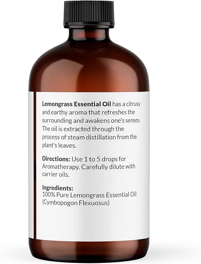 NaturoBliss 100% Pure Lemongrass Essential Oil Therapeutic Grade Premium Quality (4 fl. oz) with Glass Dropper, Perfect for Aromatherapy