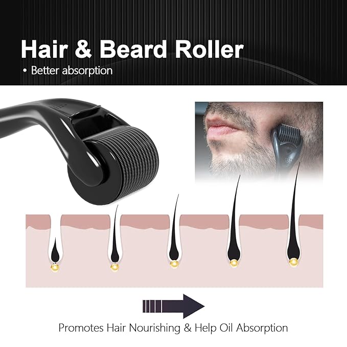 Derma Roller Beard Roller Microneedling Micro Needles Skin Face Roller 540 Stainless Steel for Hair Beard Facial Skin Face 540 Home Use with Storage Case