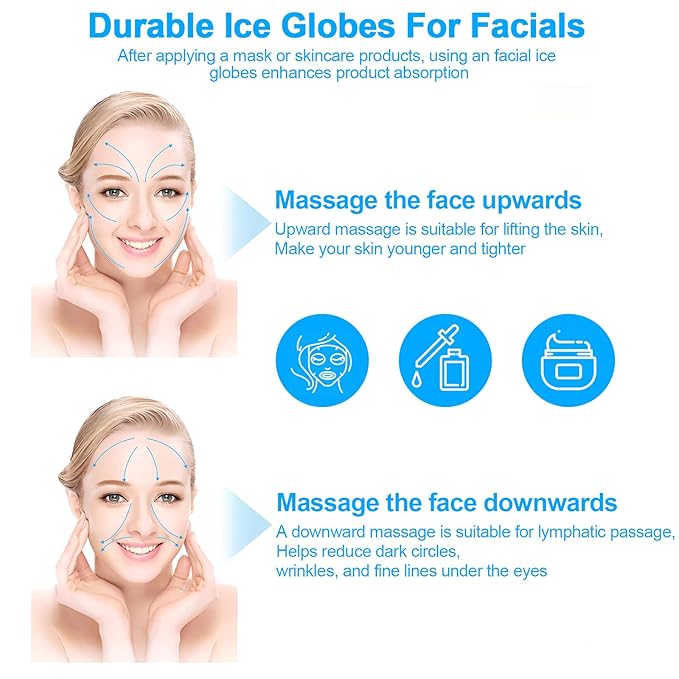 CGBE 360 Rotating Ice Globes for Face, Food-Grade Stainless Steel Facial Globes for Cryo Therapy, Smaller Ice Globes for Facials Reduce Wrinkles & Swelling - Blue