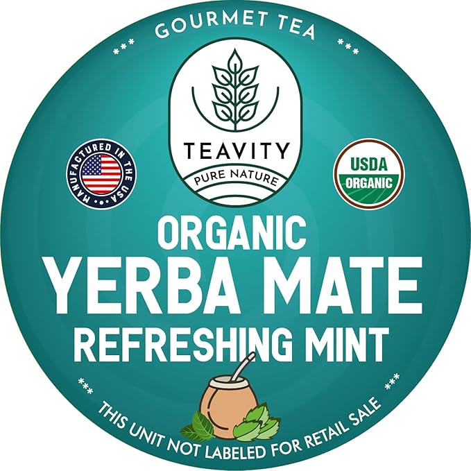 Organic Yerba Mate Refreshing Mint Tea Pods - Naturally Caffeinated Yerba Mate Tea Pod for Keurig Brewers by Teavity (24 Tea Pods)