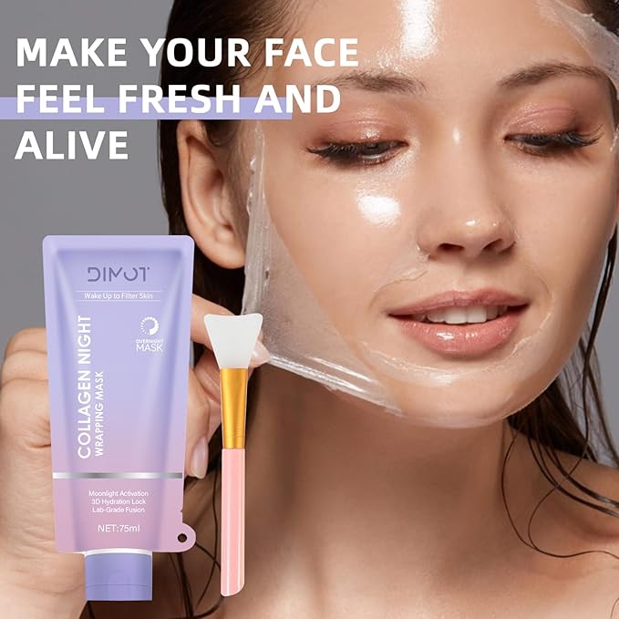 Collagen Night Wrapping Mask, Collagen Peel-Off Face with Jelly Brush - Deeply Hydrates & Firming & Glowy - Enhances Skin Elasticity, For Glowing Skin 2.54 fl.oz (1PC)