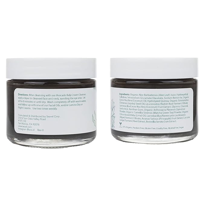 Sea Kelp Mud Face Mask Skincare Activated Charcoal & Bentonite Clay Detox & Repair Facial Mask Calming Hydration Boost - Turmeric & Aloe Daily Glow Essentials for Women & Men - 2oz