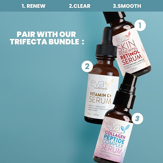 Eva Naturals Hydrate and Brighten Skincare Bundle - Includes Hyaluronic Acid Serum and 20% Vitamin C Serum - Restores Lost Moisture, Plumps Skin while Toning and Smoothing the Complexion